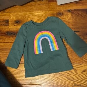 Cat & Jack Green Long Sleeve Tee with Rainbow Stripes